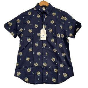 Ben Sherman Maritime Blue Floral‎ Print Short Sleeve Button Down Shirt Size S